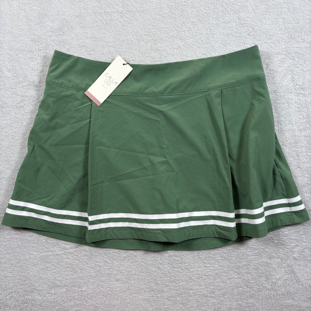 CALIA Truelight Golf Skort Dark Green Varsity Stripe Side Zip Size 14 WCG17040F